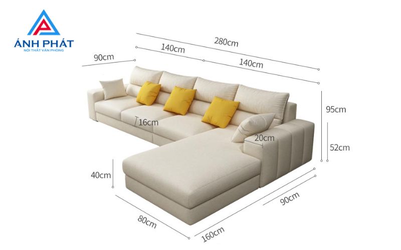 Kích thước ghế sofa 4 chỗ loại ghế góc chữ L